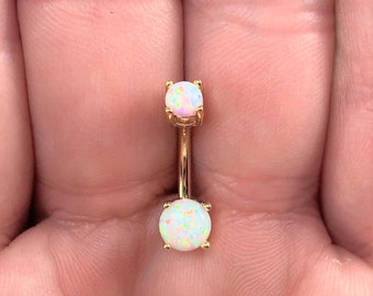 gold pvd plating,opal Surgical Steel Belly button ring..14g..10mm