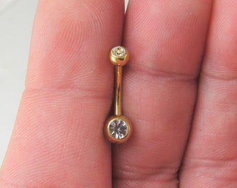 Golden Double Jeweled Surgical steel navel belly ring..14g..10mm..4mm and 6mm balls
