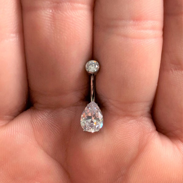 implant grade titanium Teardrop Belly ring,internally threaded..14g..10mm