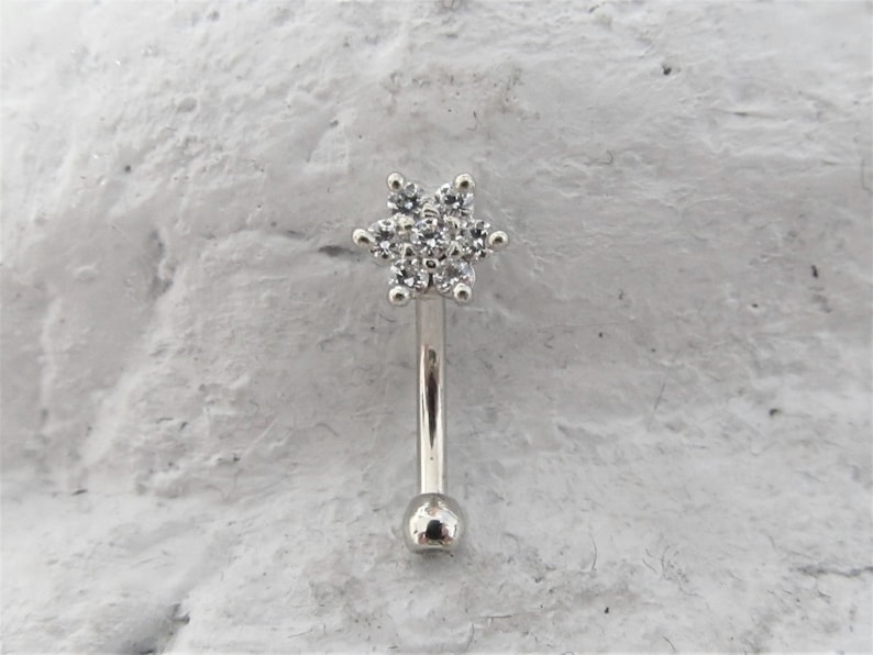 14k Solid White Gold Rook Piercing,Daith Piercing Curved Prung Flower Barbell..16g..8mm image 2