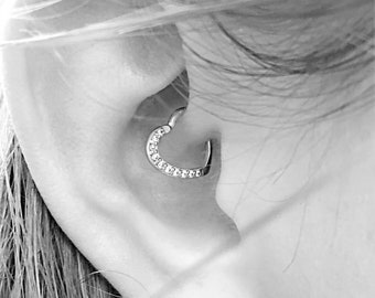 Multistone Daith Piercing Bendable Heart cz Ring..16g..10mm(Right or Left ear)