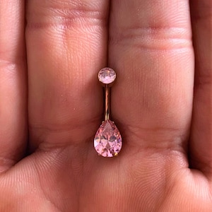 Implant Grade Titanium Dainty Rose Gold PVD Pink Tear Drop Belly Ring Implant Grade Titanium Dainty Rose Gold PVD Pink Tear Drop Belly Ring