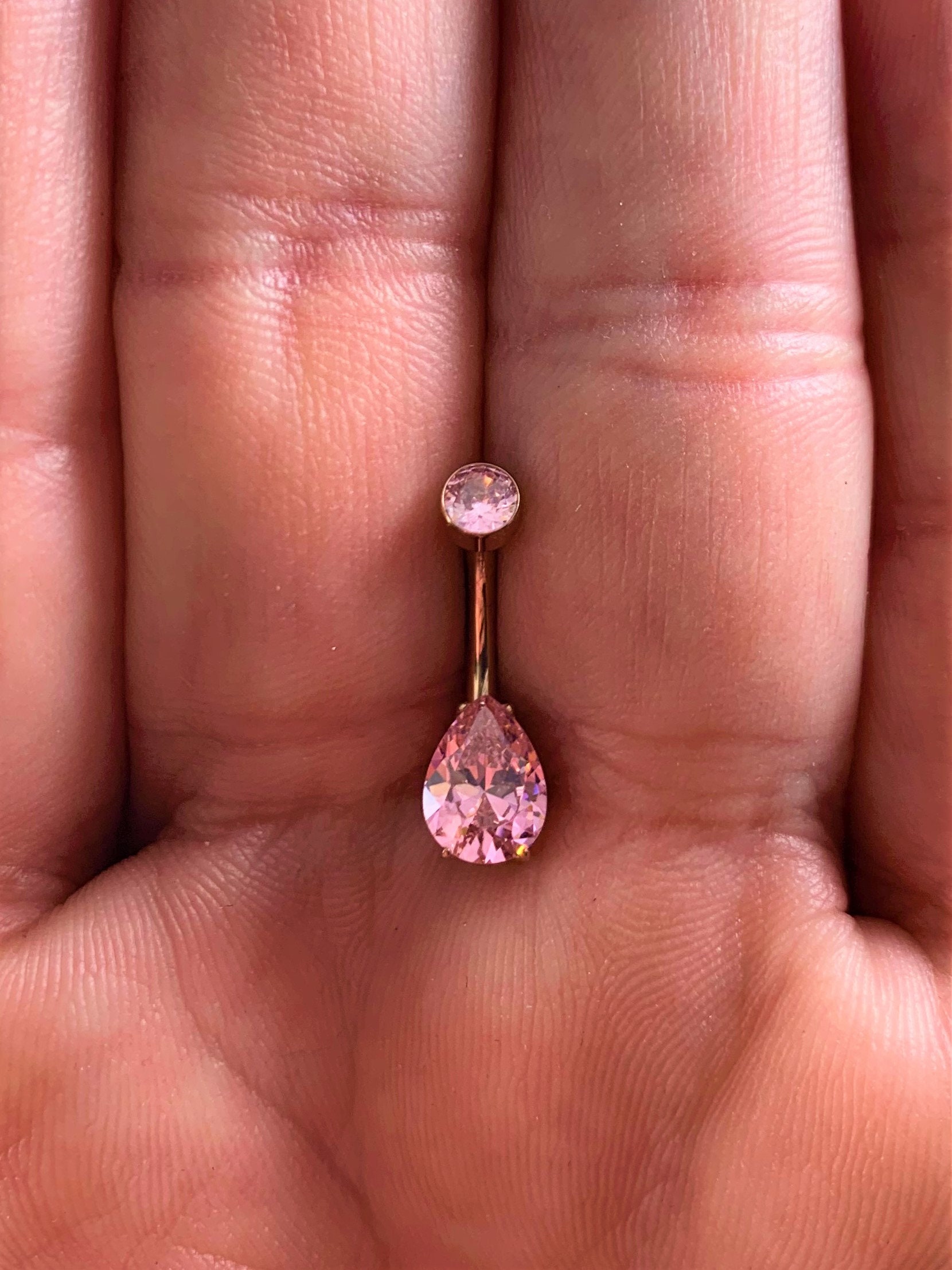 Implant Grade Titanium Dainty Rose Gold PVD Pink Tear Drop Belly Ring Implant Grade Titanium Dainty Rose Gold PVD Pink Tear Drop Belly Ring