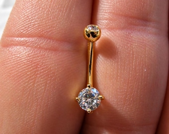 Gold Surgical Steel Prung Set Navel Ring 4mm ball,5mm cz 14g..8mm(5/16)