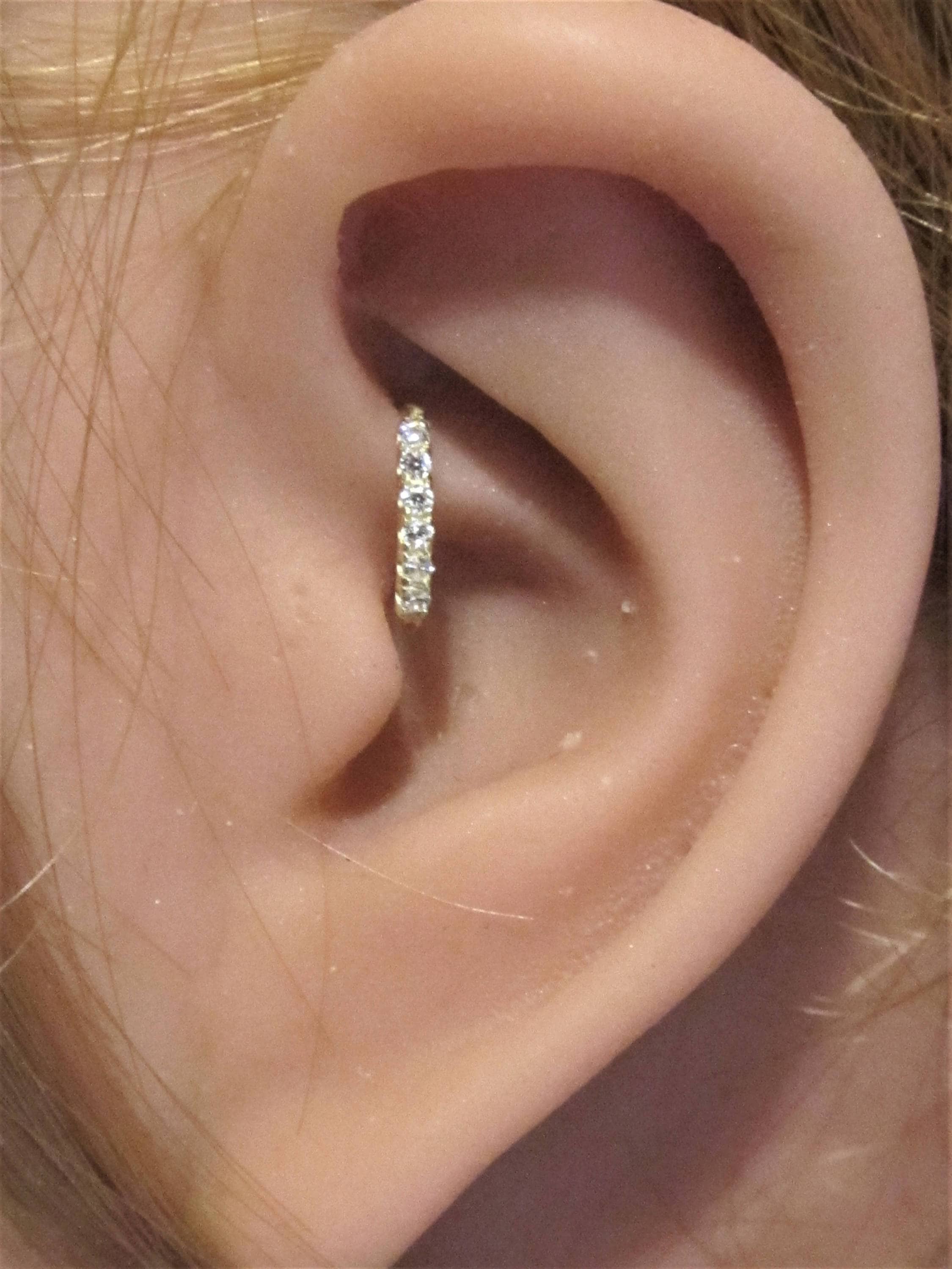 14k Solid White Gold Ultimate Daith Piercing Hoop Ring.18g.7mm.1.2mm Mini Cz s. beautiful Etsy Israel