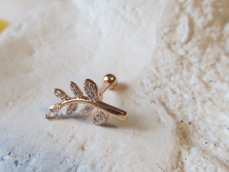 Rose Gold Plated Surgical Steel Leaf..16g..6mm image 3