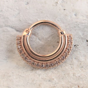 14k Solid Rose Gold Septum Lined Cz's Clicker Ring..16g..8mm..Beautiful