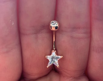 Rose Gold Star ball cz top Belly Ring..14g..10mm