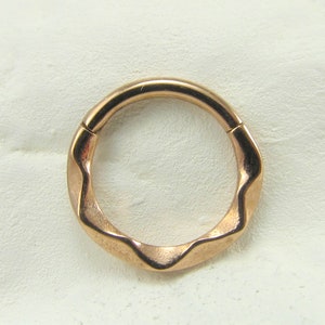 Rose Gold Septum Hammered Wave Hinged Segment Clicker Ring..16g..8mm