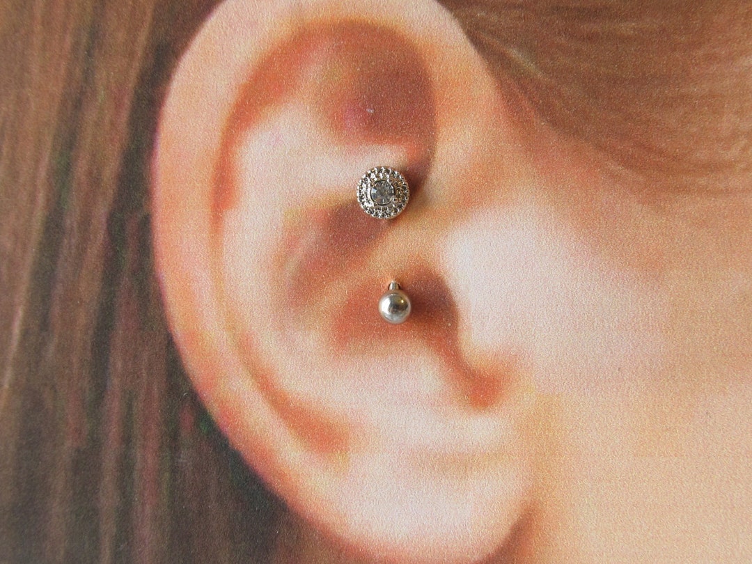 Daith Piercing Surgical Steel Curved Barbell Cz...16g..8mm Etsy