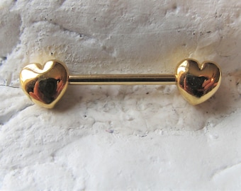 Gold Plated Nipple Classic Heart barbell..14g..16mm(Single one)