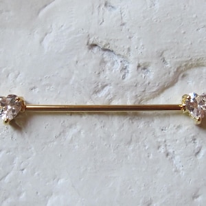 Golden Prung Set Heart Industrial Barbell..14g..35mm..5mm Hearts