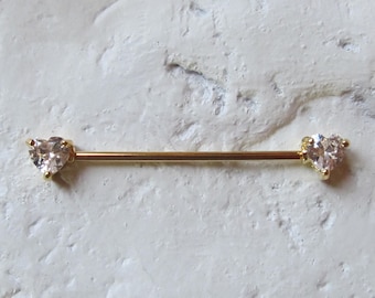 Golden Prung Set Heart Industrial Barbell..14g..35mm..5mm Hearts