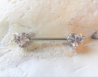 14k White Gold Heart cz Barbell..14g..16mm..Solid Gol(Single one)