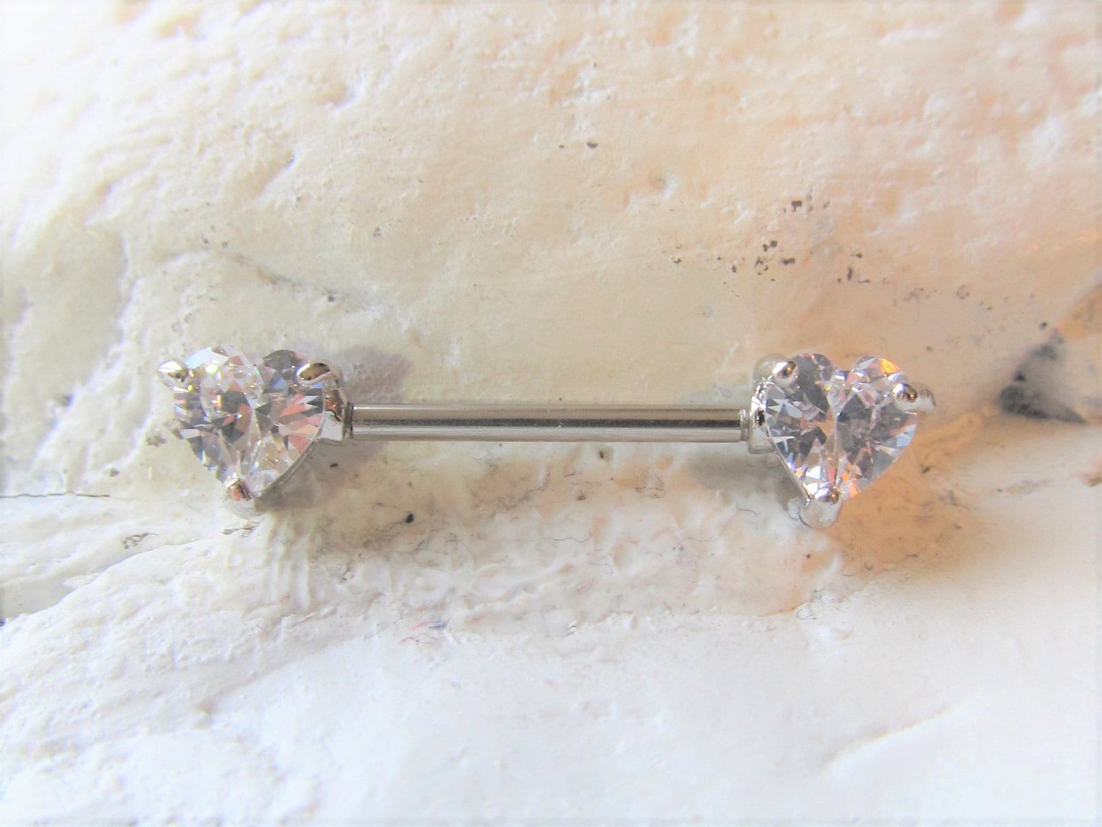 14k White Gold Heart cz Barbell..14g..14mm..Solid Gol(Single one)