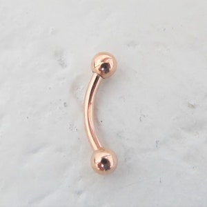 14k Solid Rose Gold Rook Piercing,daith Piercing,Eywbrow Piercing Curved Barbell..16g..6mm OR..8mm..2.2mm balls