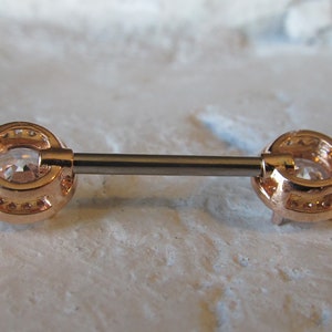 Rose Gold Nipple Piercing Multistone Surgical Steel Barbell..14g..14mmsingle one image 4