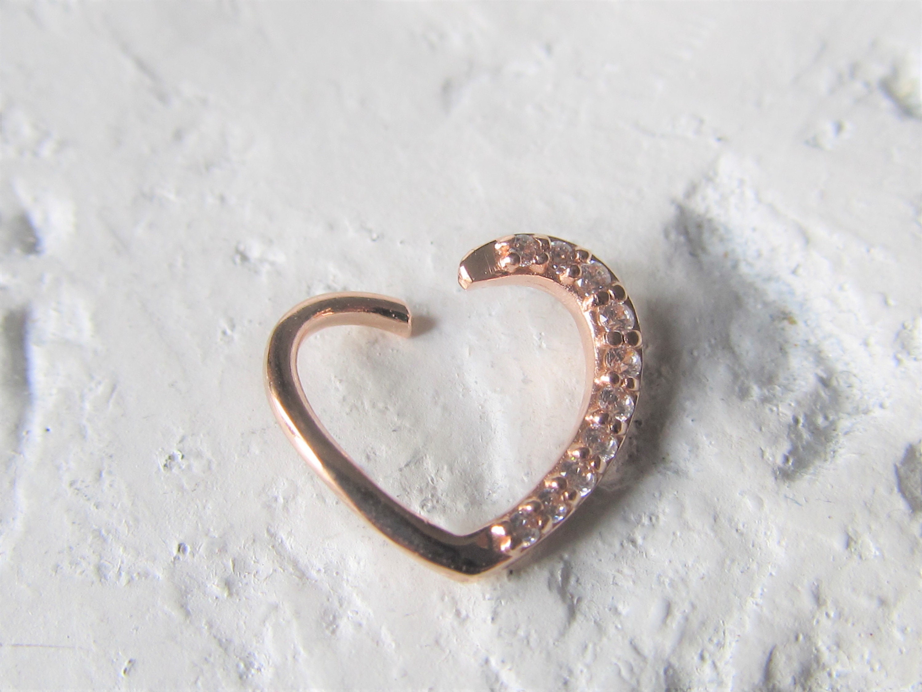 14k Solid Rose Gold Daith Piercing Multistone Heart..Left Etsy