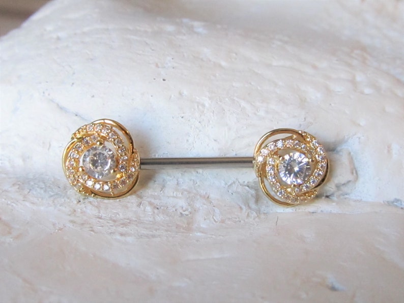 Golde Braided Multistone Nipple Piercing Surgical Steel Barbell...14g..14mm single one