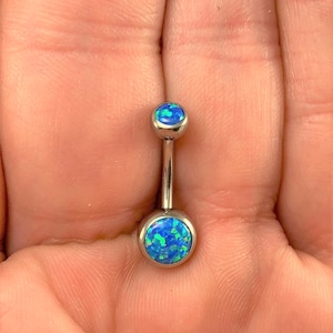 Titanium implant grade double Blue opal Bezel internally threaded Belly button ring..14g..11mm