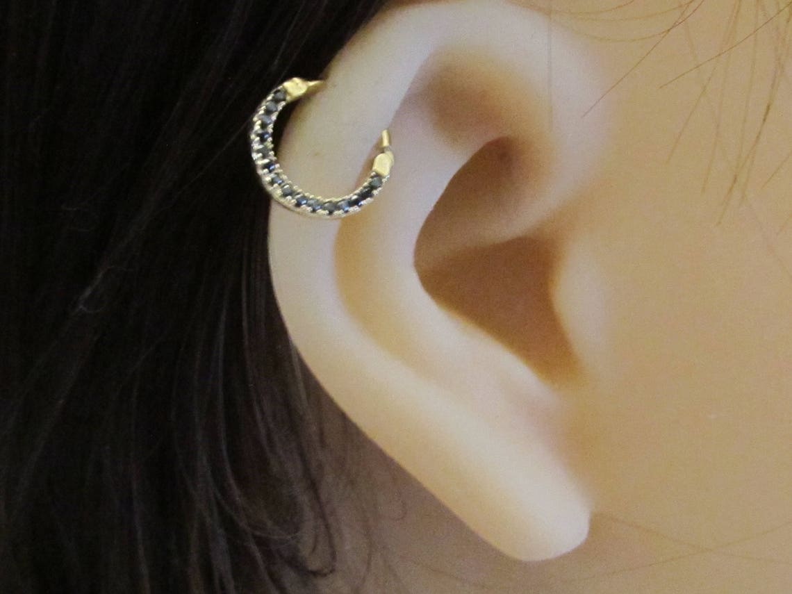 14kt Solid Gold Daith Piercing Ring,clicker With Black Cz's 16g..8mm - Etsy