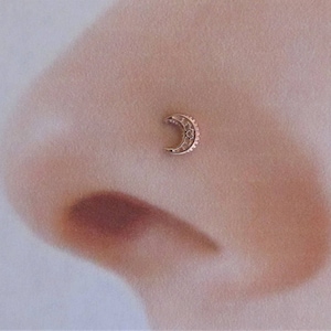 14k Rose Gold Beautiful Moon Nose Ring Stud..20g..Solid Rose Gold