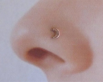 14k Rose Gold Beautiful Moon Nose Ring Stud..20g..Solid Rose Gold