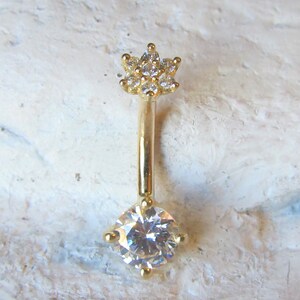 14k Solid Gold Round cz,flower top Navel,Belly Ring,internally threaded...14g..10mm