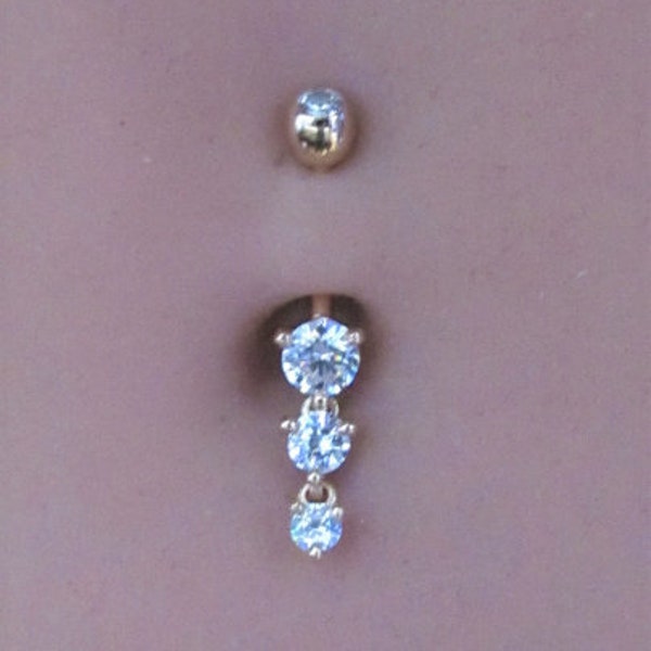 14K Solid Gold Dangly Belly Button Ring..14g..10mm