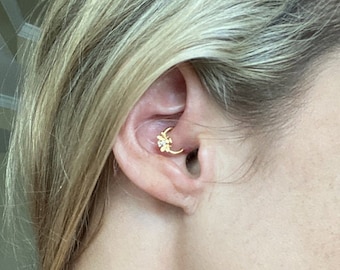 Ear Piercing Jewelry Bee Daith Gold Daith Bee With Clear CZ Gem