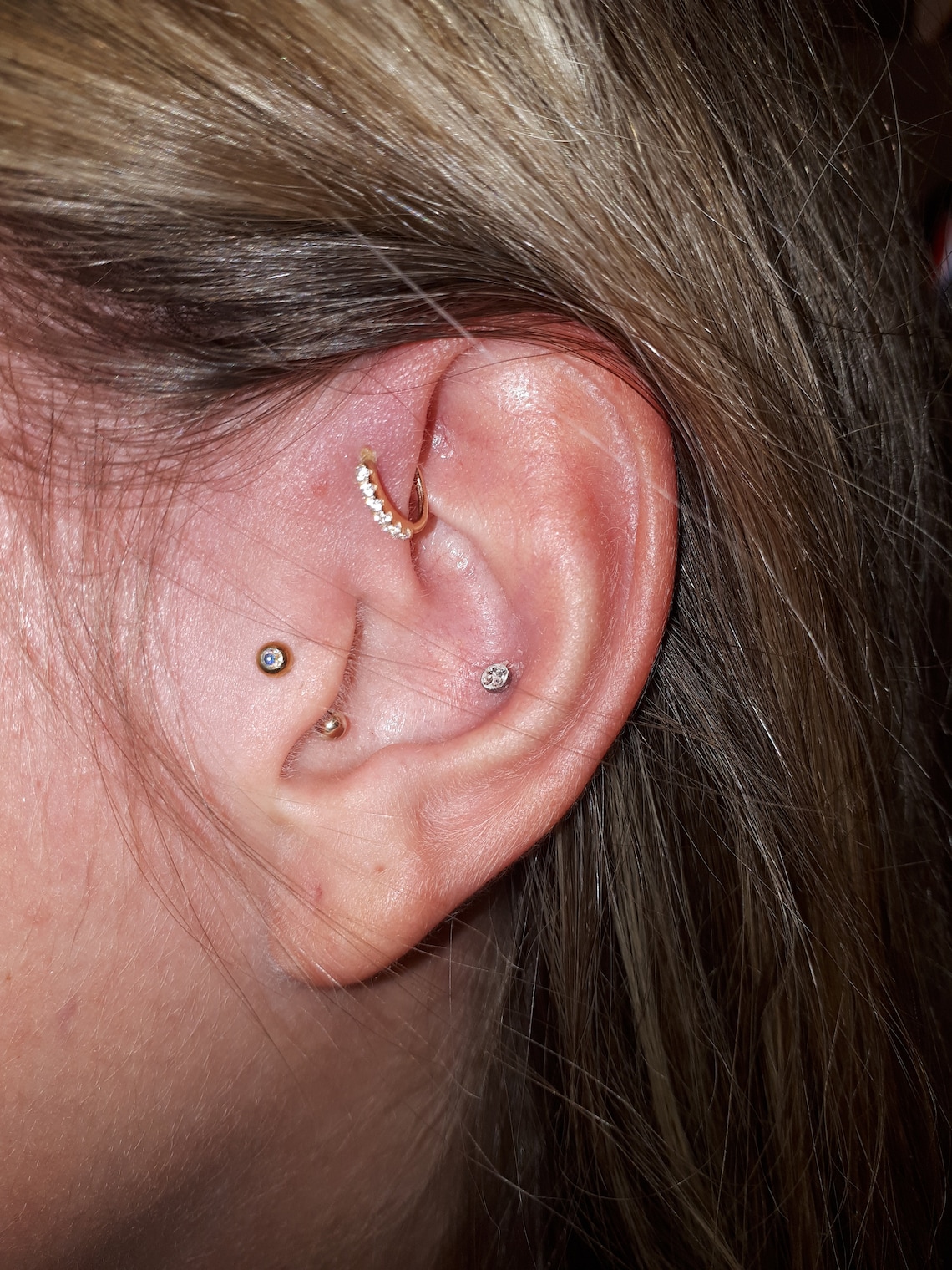 14k Solid Rose Gold Forward Helix Piercing Multistone Bendable Etsy