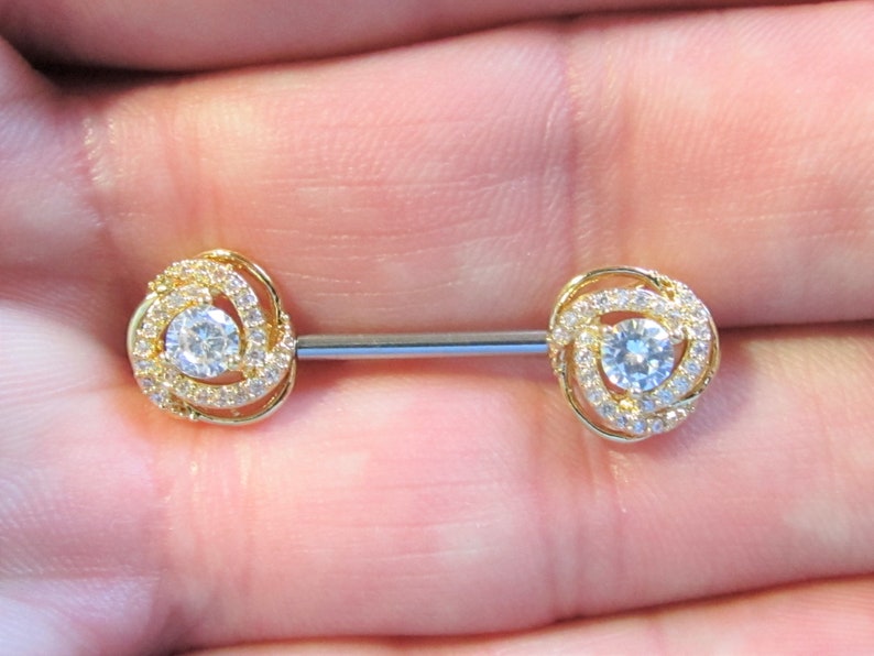 Golde Braided Multistone Nipple Piercing Surgical Steel Barbell...14g..14mm single one