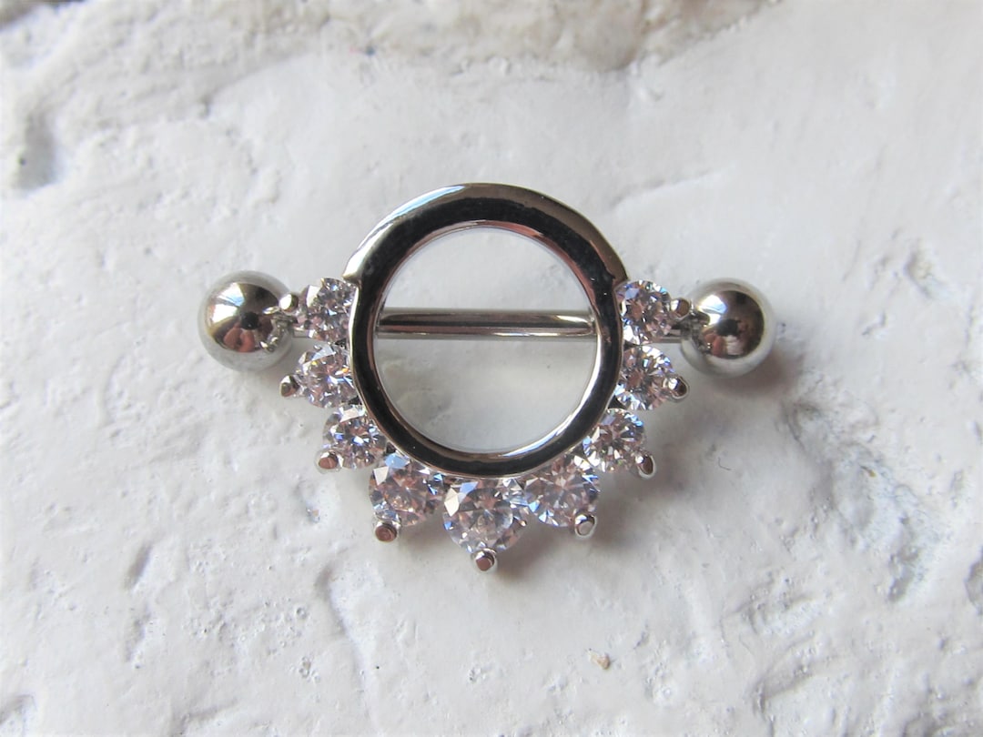 316L Surgical Steel Full Circle CZ Gem Nipple Ring Barbell Shield 316L Surgical Steel Full Circle CZ Gem Nipple Ring Barbell Shield