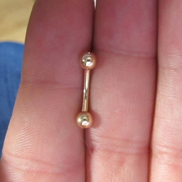 14k Gold,Christina,Hood Piercing Barbell.Internally Threaded.14g..8mm..4mm balls(Nickel free)