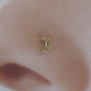 Sold Individually 20 GA Luna Ornate Filigree Sparkle Icon L-Shaped Nose Ring 