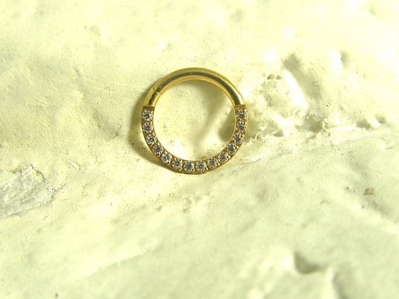Implant Grade Titanium Ridged With Pink CZ Gems Hinged Hoop Clicker Ring Implant Grade Titanium Ridged With Pink CZ Gems Hinged Hoop Clicker Ring