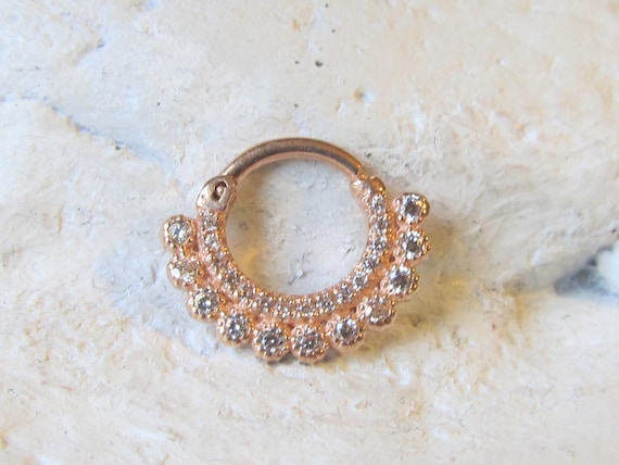Sale 14k Solid Rose Gold Septum Clicker,beatiful Double Eternity
