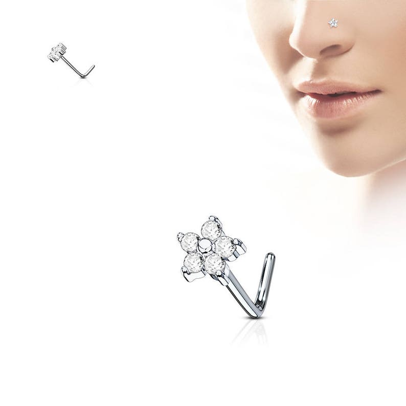Tiny Flower Center ball Surgical Steel Nose Ring Stud..20g image 2