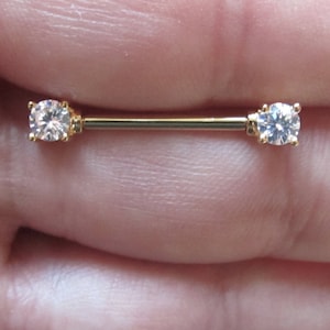 Golden Nipple Barbell..4mm Cz's..14g..12mm..14..or..16mm..Surgical SteelSingle one image 1