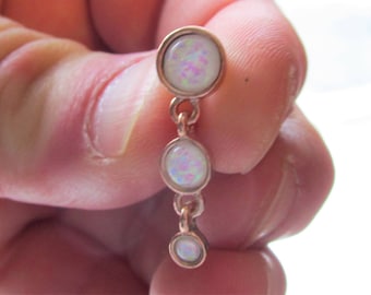 Rose Gold,White Opals,Surgical Steel Reversed Navel Belly Ring..14g..10mm