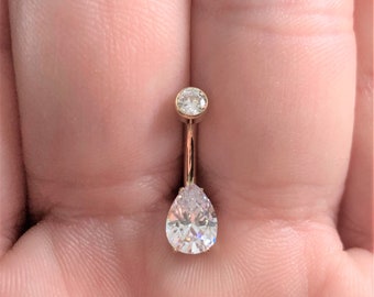 Gold pvd plated implant grade titanium Teardrop Belly ring,internally threaded..14g..10mm(B20G)