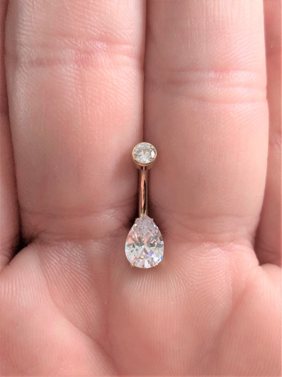Implant Grade Titanium Dainty AB Pear Shape Tear Drop Belly Ring Implant Grade Titanium Dainty AB Pear Shape Tear Drop Belly Ring