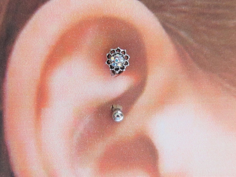 Rook Piercing Multi cz Surgical Steel Flower...16g..8mm Etsy