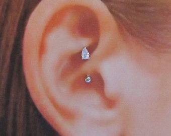 Daith Piercing Tear Drop Prung Set Curved Barbell..16g..8mm..3mm ball