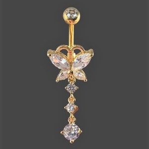 Golden Dangly Butterfly Belly ring..14g..10mm