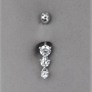14K White Gold Dangly Belly Button Ring..14g..10mm..Solid Gold..Nickel Free