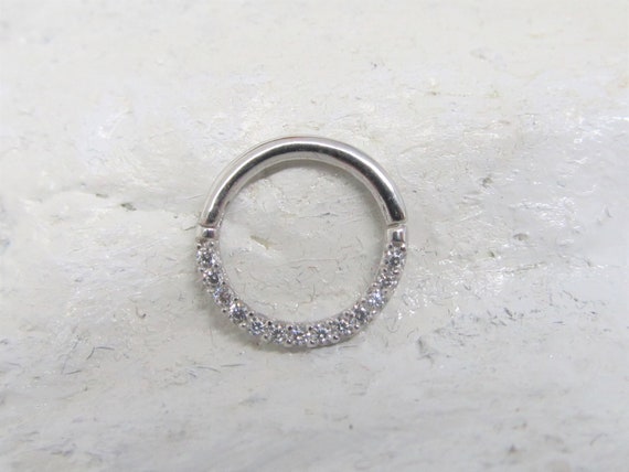 14KT Solid White Gold Paved CZ Hinged Septum Ring 14KT Solid White Gold Paved CZ Hinged Septum Ring