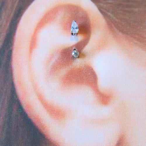 Tear Drop Rook Piercing Double Jeweled Curved - Etsy