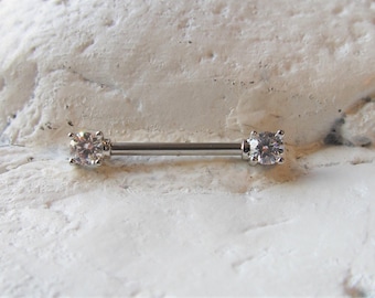 Nipple 4mm Cz Barbell..14g..16mm..Surgical Steel(Single one)..Also in 12mm or 14mm