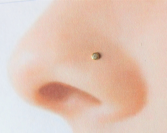 14kt Solid Gold Tiny Bezel Set Nose Ring Stud.20g Etsy